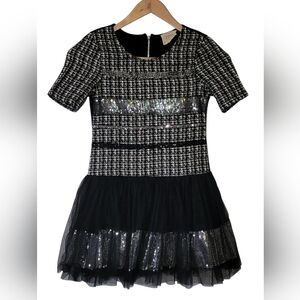 Hannah Banana Tweed Wool Blend Dress Black White Sequined Sz 14 Girl XS Womens
